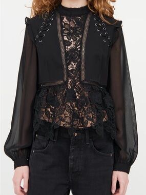 Self-Portrait Black Lace Peplum Blouse